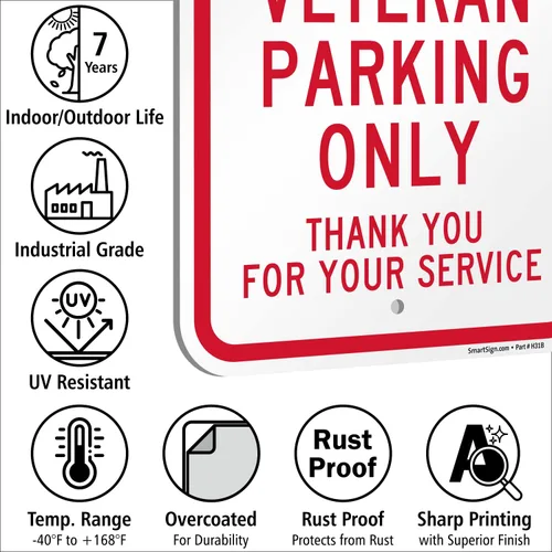 Miniatura 8 de SmartSign Letrero de metal con texto en inglés "Veteran Parking Only, Thank You For Your Service" de 18 x 12 pulgadas con símbolo de la bandera
