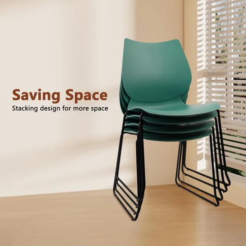 Miniatura 4 de KLASIKA Silla apilable para sala de espera, silla de oficina apilable con soporte lumbar ergonómico y patas de metal, sillas de escritorio