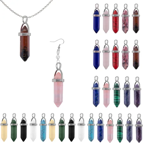 AUEAR, Paquete de 30 colgantes de cristal en forma de bala hexagonal puntiaguda de cuarzo con piedras preciosas colgantes de chakra curativo para
