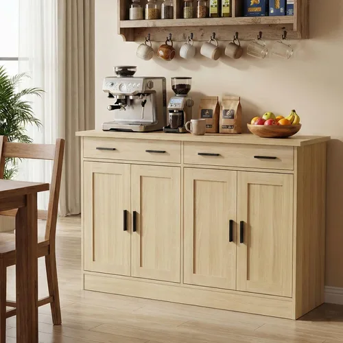 Miniatura 10 de Anystyle Armario de buffet negro de 53 pulgadas con almacenamiento, aparador de cocina, servidor de buffet con 2 cajones y 4 puertas, moderno