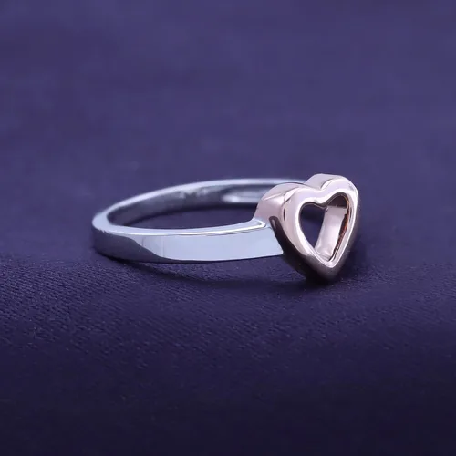 Miniatura 2 de Anillo de corazón abierto de oro de 14 quilates sobre plata de ley Jewel Zone, Plata de ley, oro, oro de 14 quilates