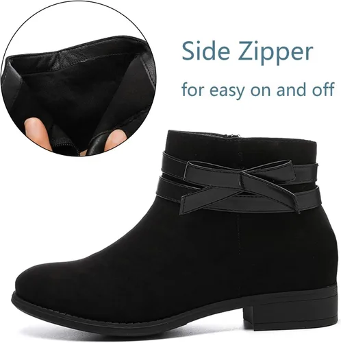Miniatura 3 de Luoika Botines anchos para mujer, botines de invierno extra anchos con cremallera lateral y tacón bajo.
