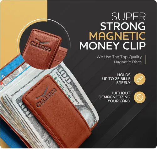 Miniatura 47 de Billetera de cuero con clip para dinero, bolsillo frontal delgado, bloqueo RFID con imán súper fuerte