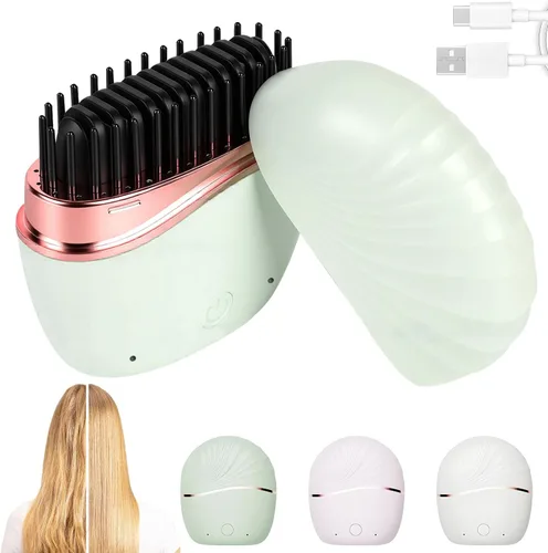 Mini alisador de pelo, inalámbrico y recargable, portátil, con control de temperatura de 3 velocidades, peine caliente de calentamiento rápido y