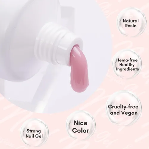 Miniatura 6 de Makartt Gel de uñas de poligel 50ml, gel constructor para uñas sin hema, rosa y marrón, fortalecedor multifuncional para extensión de uñas, gel duro