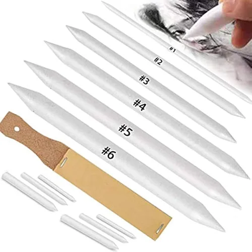 N NOROCME 12 piezas de difuminos y tortillones mezcladores de arte en papel con sacapuntas de papel de lija y puntero para estudiante artista,