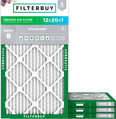 Miniatura 61 de Filterbuy - Filtro de aire de 20x20x1 MERV 8, Defensa Esencial contra el Polvo y las Alergias (paquete de 4), Filtros plisados electrostáticos