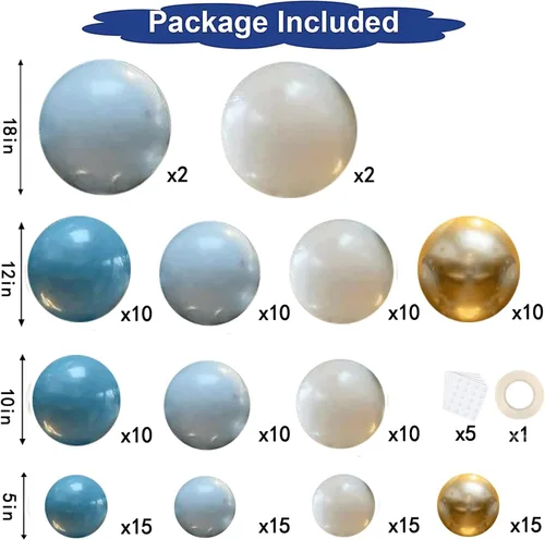 Miniatura 2 de Kit de guirnalda de globos azul polvoriento, azul niebla, azul real, azul pastel, arena, blanco, dorado metálico, globos de látex para despedida