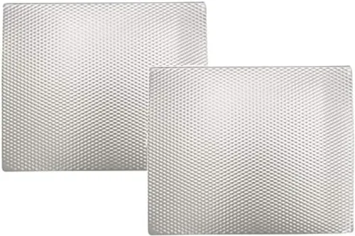Tapete protector de metal resistente al calor, antideslizante, grande, 14 x 17 pulgadas, paquete de 2 unidades, color plateado