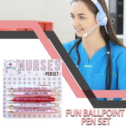 Miniatura 7 de Juego de 5 bolígrafos divertidos para enfermera, bolígrafos divertidos de tinta negra, bolígrafos de enfermería para enfermeras, médicos