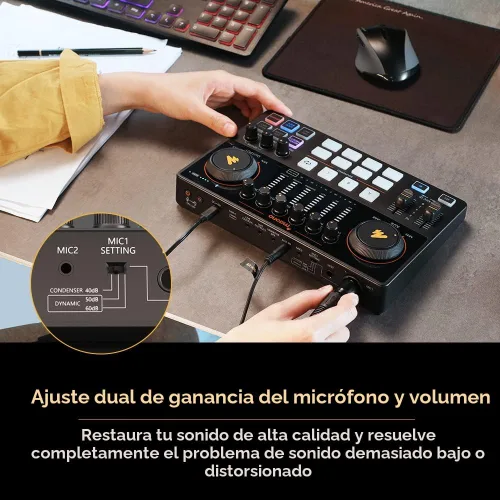 Miniatura 3 de MAONO MaonoCaster - Interfaz de audio, mezclador de podcast de 10 canales con preamplificador Pro, alimentación fantasma de 48 V, Bluetooth, 11