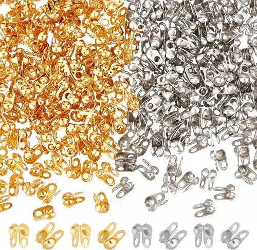 UNICRAFTALE 300 piezas de 2 colores puntas de cuentas de acero inoxidable Calotte extremos abiertos cubiertas de nudo dorado y acero inoxidable,