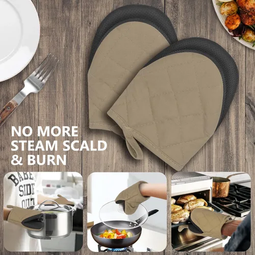 Miniatura 7 de 1 par de guantes cortos para horno, guantes de silicona para horno de cocina, resistentes al calor, 500 ℉, mini guantes para horno con superficies