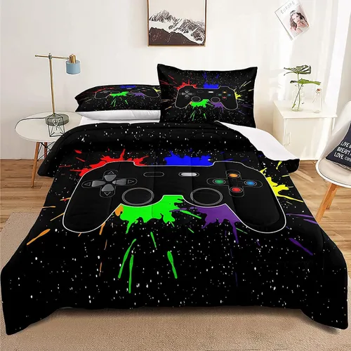 Miniatura 2 de Juego de ropa de cama para videojuegos tamaño individual, juego de edredón gamer para niños, niñas y adolescentes, microfibra suave, coloridos