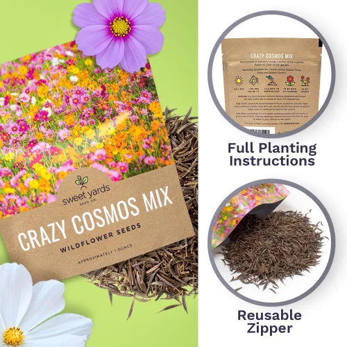 Miniatura 5 de Cosmos Seeds Mezcla de flores silvestres, paquete a granel de 1 onza, más de 5,000 semillas, especies mixtas de rosa, amarillo, naranja, rojo