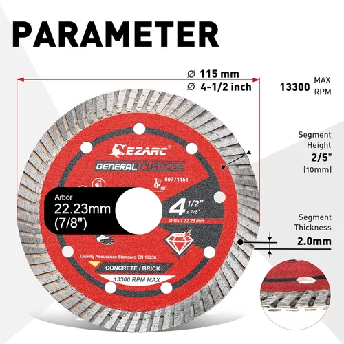 Miniatura 2 de EZARC Hoja de diamante de 4.5 pulgadas, hojas de sierra de diamante Turbo para amoladora angular, hoja de piedra de 4.5 pulgadas para corte rápido