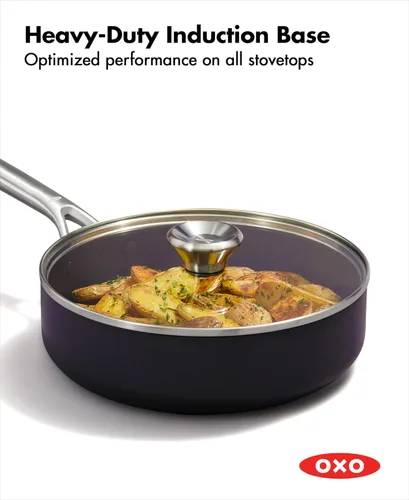 Miniatura 3 de OXO Olla profesional de 3 cuartos de galón con tapa, utensilios de cocina antiadherentes de cerámica anodizada dura, sin PFAS, acero inoxidable