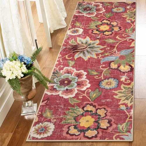 Miniatura 39 de Beeiva Alfombras florales de entrada, lavables para interiores, ultra fina, de 2 x 3 pies, antideslizante, para cocina, tapete de cachemira suave