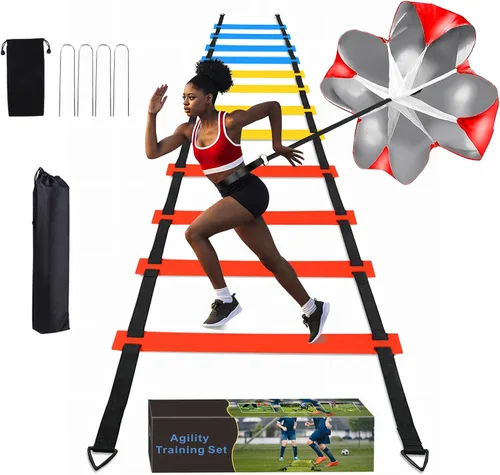 Miniatura 8 de Juego de entrenamiento de velocidad y agilidad para fútbol - Escalera de agilidad de 20 pies, 12/16 conos deportivos y entrenador de patada de Azul