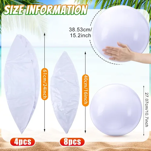 Miniatura 2 de Sinmoe 12 Piezas Pelotas de Playa Inflables Grandes Gigantes Blancas a Granel Sólidas para Piscina de Natación Flotantes Hinchables DIY Pintura