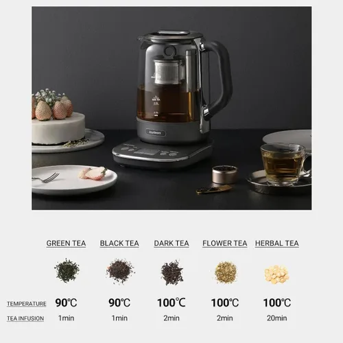 Miniatura 3 de Joydeem Máquina de té caliente, hervidor eléctrico de vidrio con infusor de té de elevación automática y control de temperatura, 1.7L, JD-ZC6088G