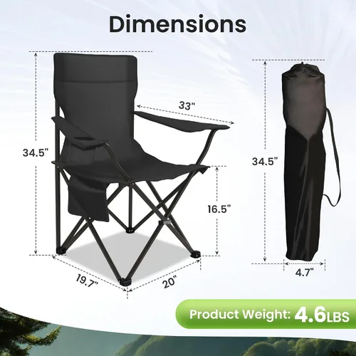 Miniatura 2 de Silla portátil de campamento, paquete de 2, silla plegable para exteriores con portavasos y bolsillo lateral para campamento, senderismo, picnic