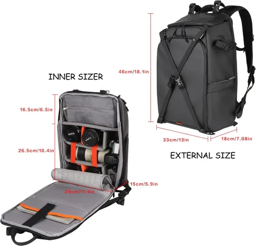 Miniatura 6 de Besnfoto Mochila impermeable para cámara DSLR/SLR sin espejo, bolsa de fotos para hombres con compartimento para computadora portátil para viajes