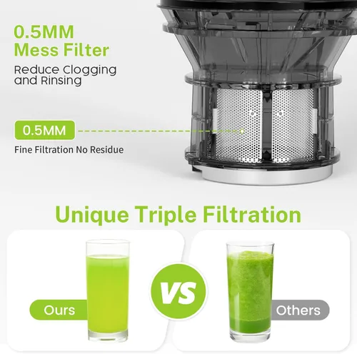 Miniatura 7 de Kndko Máquinas exprimidoras, exprimidor de masticación lenta con canal de alimentación de 5.4 pulgadas de ancho, máquina extractora de jugo