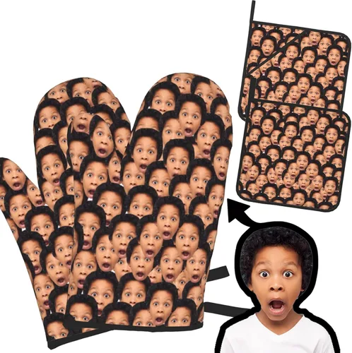 Manoplas de horno personalizadas y soportes para ollas personalizados con tu cara, regalos de repostería para mujeres para cocina, barbacoa, Cara