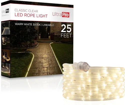 Miniatura 11 de Luces de cuerda LED UltraPro, cuerda clara clásica de 50 pies, luz blanca cálida 3000K, para interior/exterior, flexible, enlazable, duradera, luces