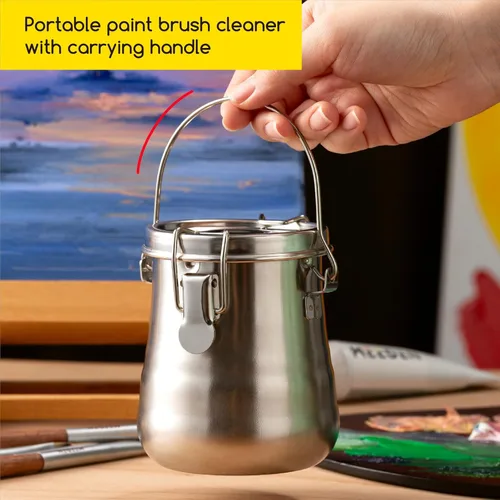 Miniatura 6 de MEEDEN Lavadora de pinceles de pintura portátil: limpiador de pinceles de artista de acero inoxidable para pintura al óleo y acrílica - Medio
