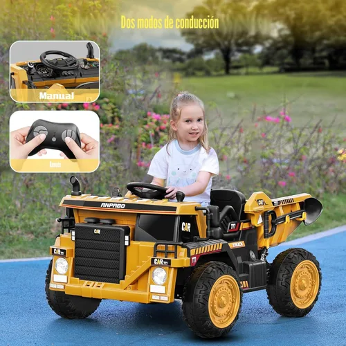 Miniatura 4 de ANPABO Camión volquete para montar, auto con control remoto, cama eléctrica y pala extra, vehículo de construcción con reproductor de música