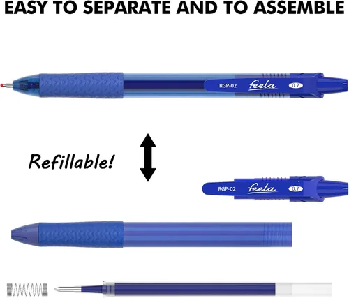 Miniatura 3 de feela Paquete de 30 bolígrafos retráctiles de tinta azul de punta media, 15 bolígrafos de gel de punta fina con 15 recambios para una escritura suave
