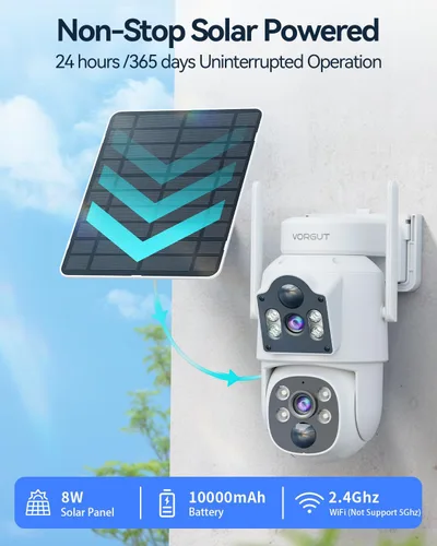 Miniatura 3 de Cámara solar inalámbrica para exteriores, 2 cámaras solares de doble lente de 4MP+ 4MP para sistema de seguridad del hogar con monitor de 12