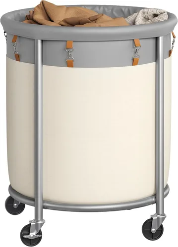 Miniatura 8 de Songmics – Cesta de lavandería de 29 galones (110 L) con ruedas, carrito rodante resistente redondo con marco de acero y bolsa extraíble, 2 ruedas