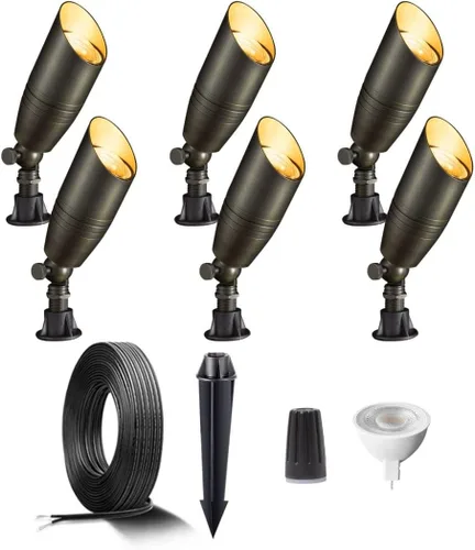 Miniatura 23 de Gardenreet Focos de paisaje de bajo voltaje - Luz superior LED de latón 12V para exterior, luces focales cableadas IP65 impermeables, enfoque