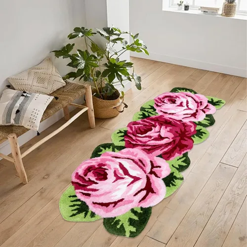 Miniatura 29 de USTIDE Bonita alfombra de baño de rosas para baño, alfombra de baño naranja de lujo, antideslizante, con forma de flor, alfombra de ducha de felpa