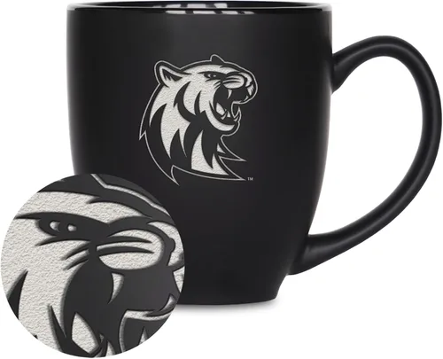 Miniatura 459 de Rico Industries - Taza de cerámica mate negra con grabado láser estándar de 15oz para NCAA (escuelas T & U) - Para bebidas calientes o frías