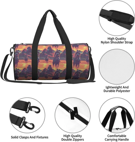 Miniatura 4 de Large Duffle Bag for Travel - Cyber Retro Western Cowboy Print Gym Bag for Women Men, Travel Foldable Bags for Women Men with Zippered Multiple