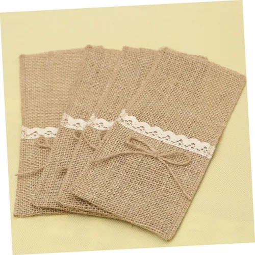 Miniatura 7 de Abaodam 40 piezas de arpillera natural, soportes para utensilios, cuchillos, tenedores, bolsas de arpillera, servilleteros para decoración de fiesta