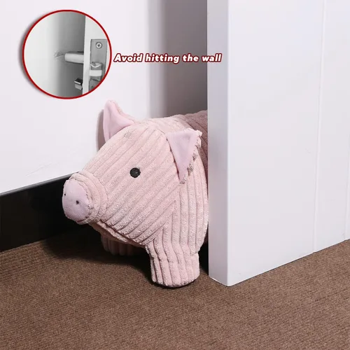 Miniatura 6 de Lindo tope de puerta decorativo para el hogar y la oficina, topes de puerta de piso, protectores de pared pesados de tela con peso animal, cerdo rosa