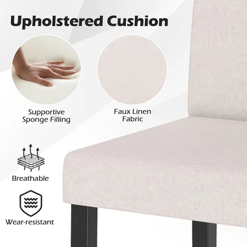 Miniatura 6 de COSTWAY Juego de 2 sillas de comedor sin brazos de tela, sillas laterales tapizadas de cocina con patas de madera de goma, asiento acolchado y Beige