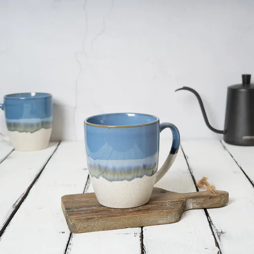 Miniatura 4 de Bosmarlin Juego de 4 tazas de café de cerámica, 17 onzas, tazas de café con asa grande, aptas para microondas, esmalte reactivo único Azul claro