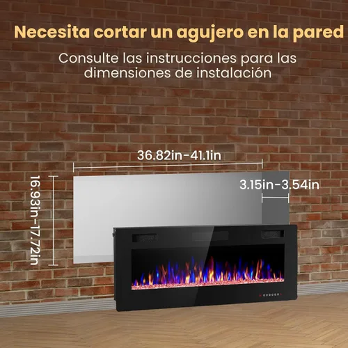 Miniatura 2 de Electactic Chimenea eléctrica de 42 pulgadas, chimenea eléctrica empotrada y montada en la pared con control remoto, calentador de chimenea