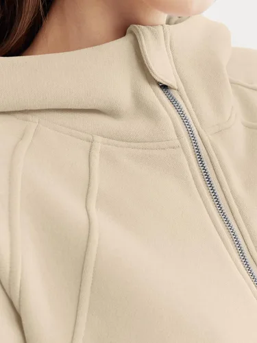 Miniatura 5 de WYNNQUE Sudaderas cortas con capucha y cremallera para mujer, sudadera con cremallera completa, suéter de invierno con bolsillo
