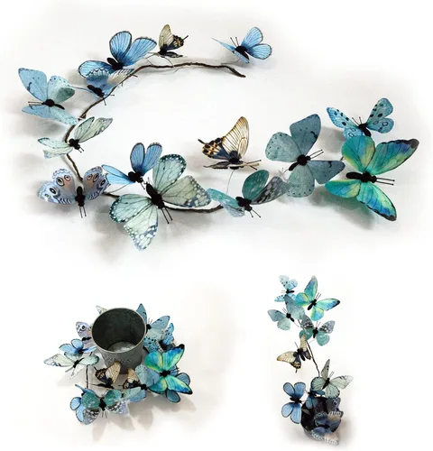 Guirnalda de mariposa artificial, enredaderas decorativas de mariposa falsas, decoración colgante de mariposa única en 3D para pared del hogar, Azul