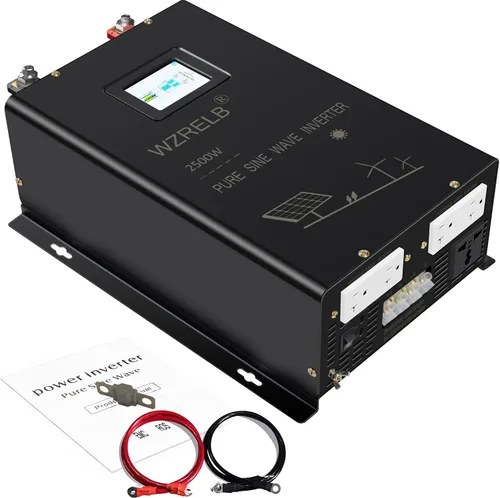 WZRELB Inversor de onda sinusoidal pura de 2500 W, 24 V CC a 120 V/240 V CA, 4 salidas de CA, terminal de cable duro, eficiencia del 91.6 %