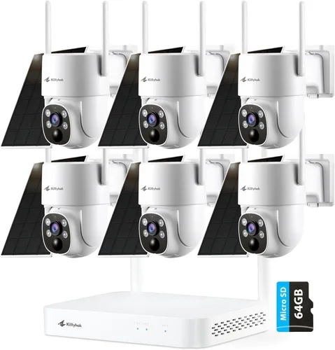 Kittyhok Sistema de cámara de seguridad solar de 10 canales | 6 cámaras solares 2K Ultr Pan & Tilt inalámbrica para exteriores con detección de