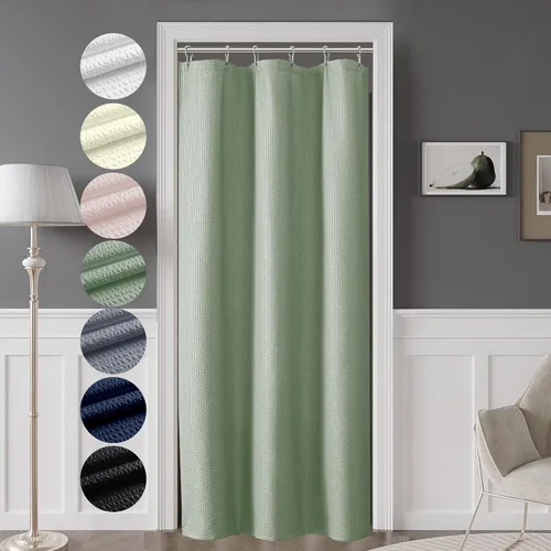 Miniatura 57 de OVZME Berry - Cortina de ducha extralarga verde de 96 pulgadas, cortina de baño de tela con textura en relieve 3D, cortina de baño grande para Verde