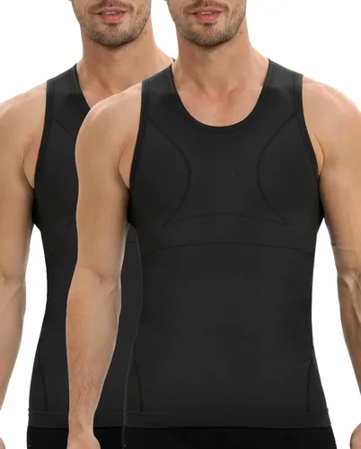 PODFAN Camisa de compresión para hombre de ginecomastia, camiseta sin mangas adelgazante, chaleco moldeador de cuerpo para hombre, camisetas con